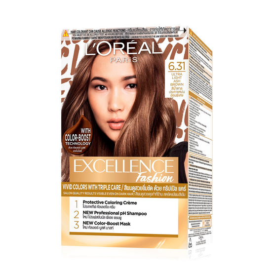L'Oreal Paris ลอรีอัล ปารีส เอ็กซ์เซลเลนซ์ แฟชั่น อัลตร้า ไลท์ 6.31 สีน้ำตาลประกายหม่นอ่อนพิเศษ