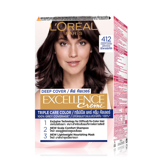 L'Oreal Paris ลอรีอัล ปารีส เอ็กซ์เซลเลนซ์ ครีม ดีฟ คัพเวอร์ 412 สีน้ำตาลเข้มล้ำลึก