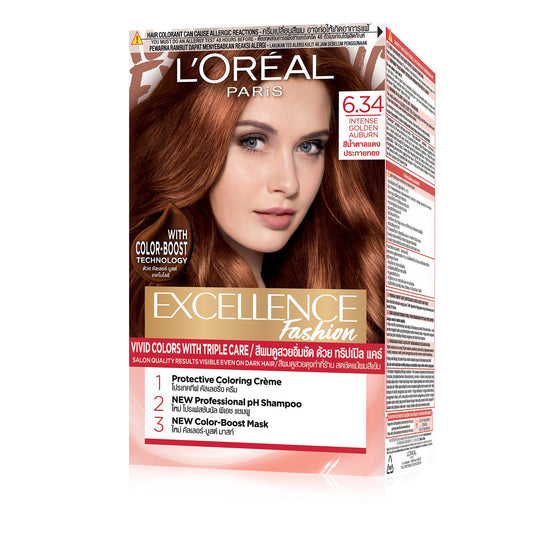 L'Oreal Paris ลอรีอัล ปารีส เอ็กซ์เซลเลนซ์ แฟชั่น 6.34 สีน้ำตาลแดงประกายทอง