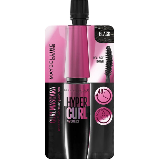 Maybelline เมย์เบลลีน ไฮเปอร์เคิร์ล วอเตอร์พรูฟ มาสคาร่า สีดำ แบบซอง Black - 3ml x 6 ซอง