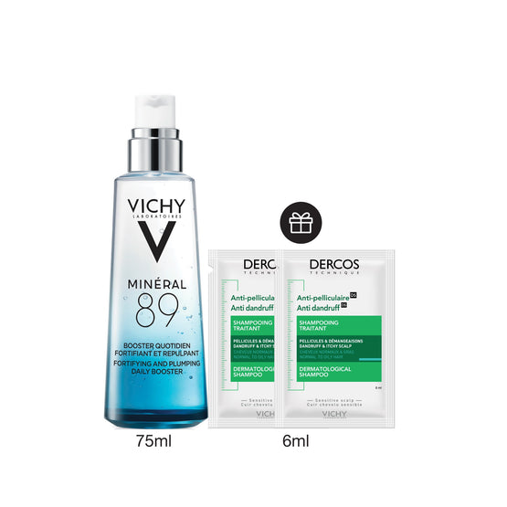 Vichy Mineral89 Booster Serum - 75ml [ฟรี Dercos Anti-Dandruff Shampoo 6ml x2 ชิ้น]