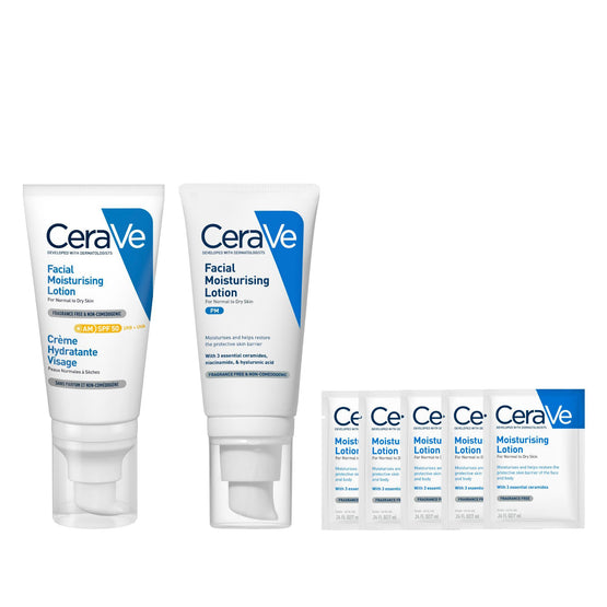 Cerave Facial Moisturising Lotion (Pm) 52ml + Spf50 (Am) 52ml + Cerave Moisturising Lotion - 7ml x5.