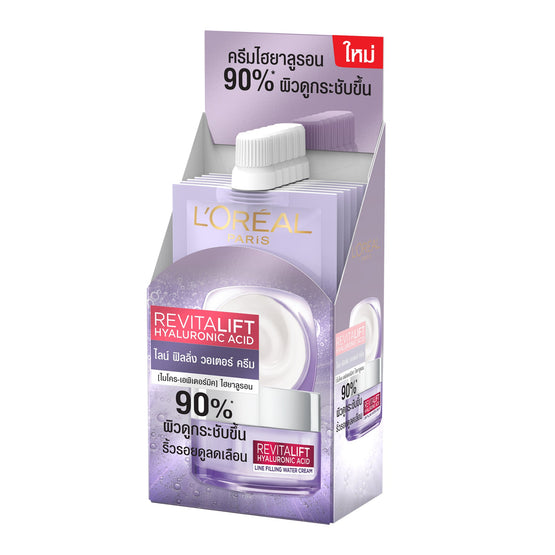 L'Oreal Paris รีไวทัลลิฟท์ ไฮยาลูรอนิค แอซิด ไมโคร-เอพิเดอร์มิค ไฮยาลูรอน ไลน์ ฟิลลิ่ง วอเตอร์ ครีม - 7 mlx6