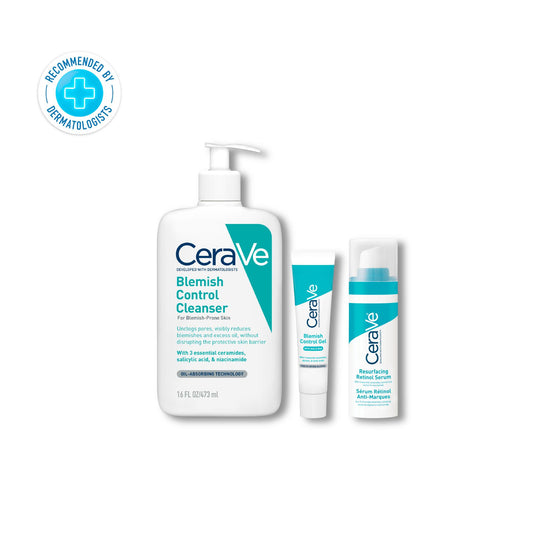 Cerave Blemish Control Cleanser + Blemish Controlgel + Resurfacing Retinol Serum - 473ml + 40ml + 30ml