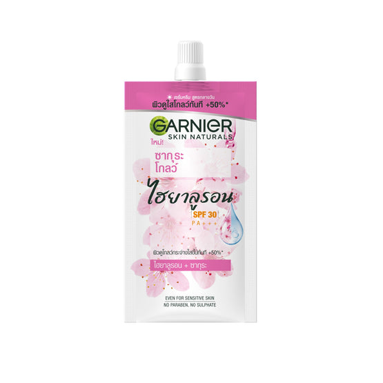 Garnier สกิน แนทเชอรัลส์ ซากุระ โกลว์ ไฮยาลูรอน เซรั่ม ครีม เอสพีเอฟ 30 - 7ml x6