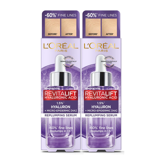 L'Oreal Paris รีไวทัลลิฟท์ ไฮยาลูรอนิค แอซิด รีพลัมปิง เซรั่ม- 30mlx2